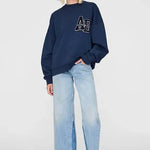 Miles Oversized Letterman Sweatshirt in Navy Blue Anine Bing