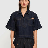 Immy Denim Top in Raw Kivari