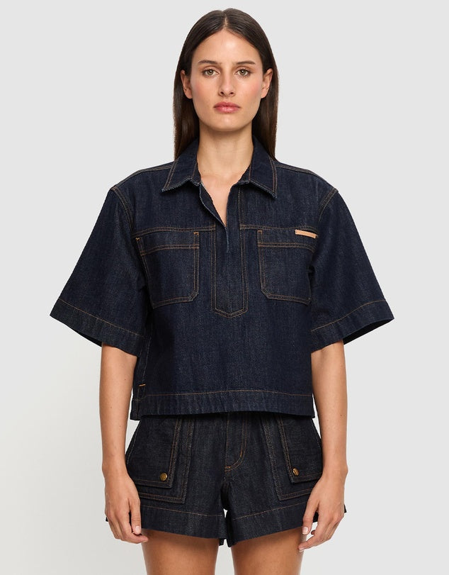 Immy Denim Top in Raw Kivari