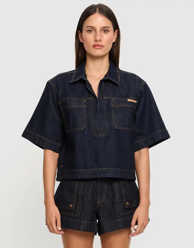 Immy Denim Top in Raw Kivari