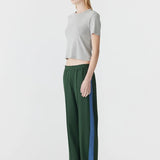 Twill Stripe Detail Pant in Pine and Marine Blue Bassike