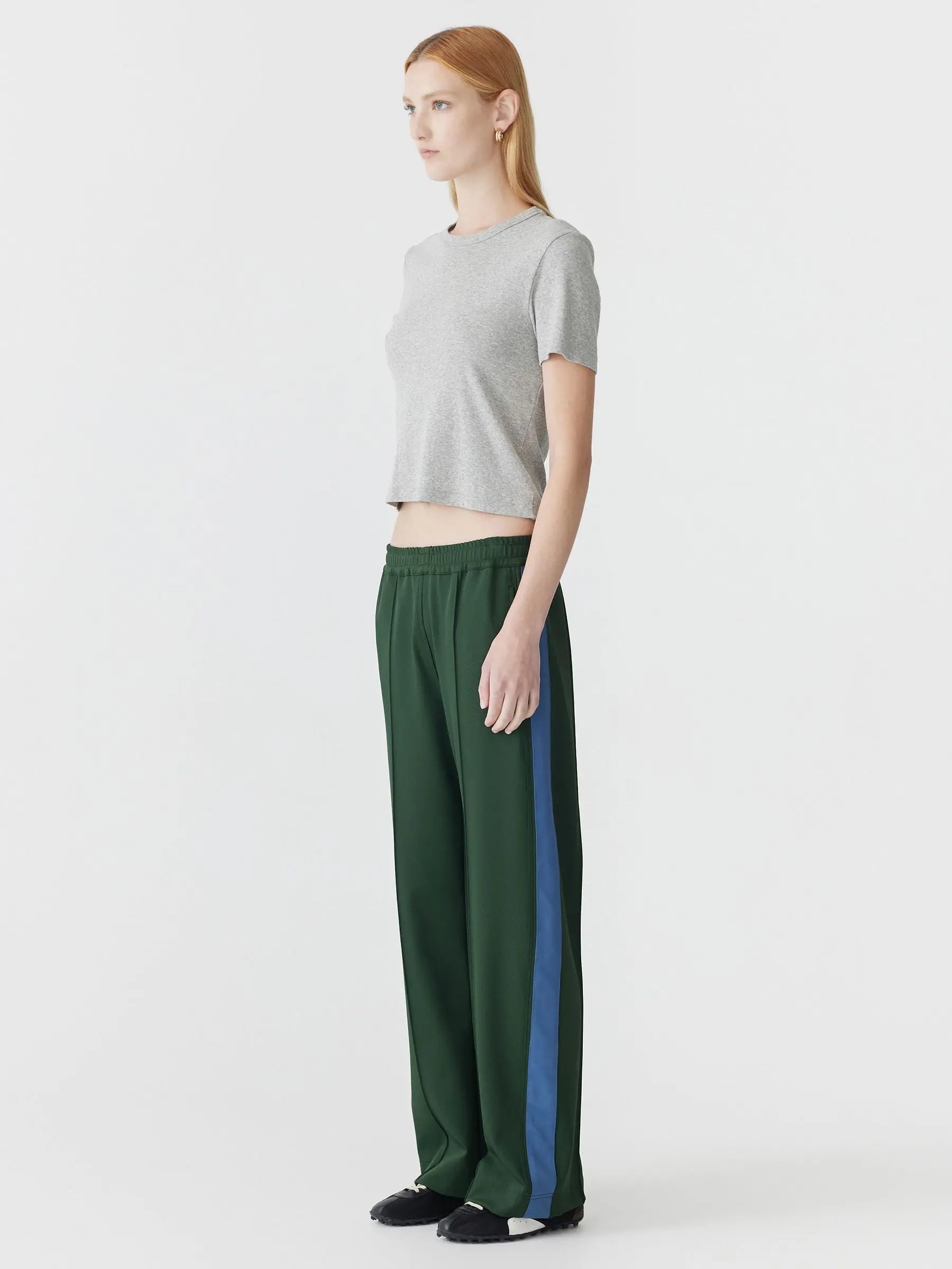 Twill Stripe Detail Pant in Pine and Marine Blue Bassike