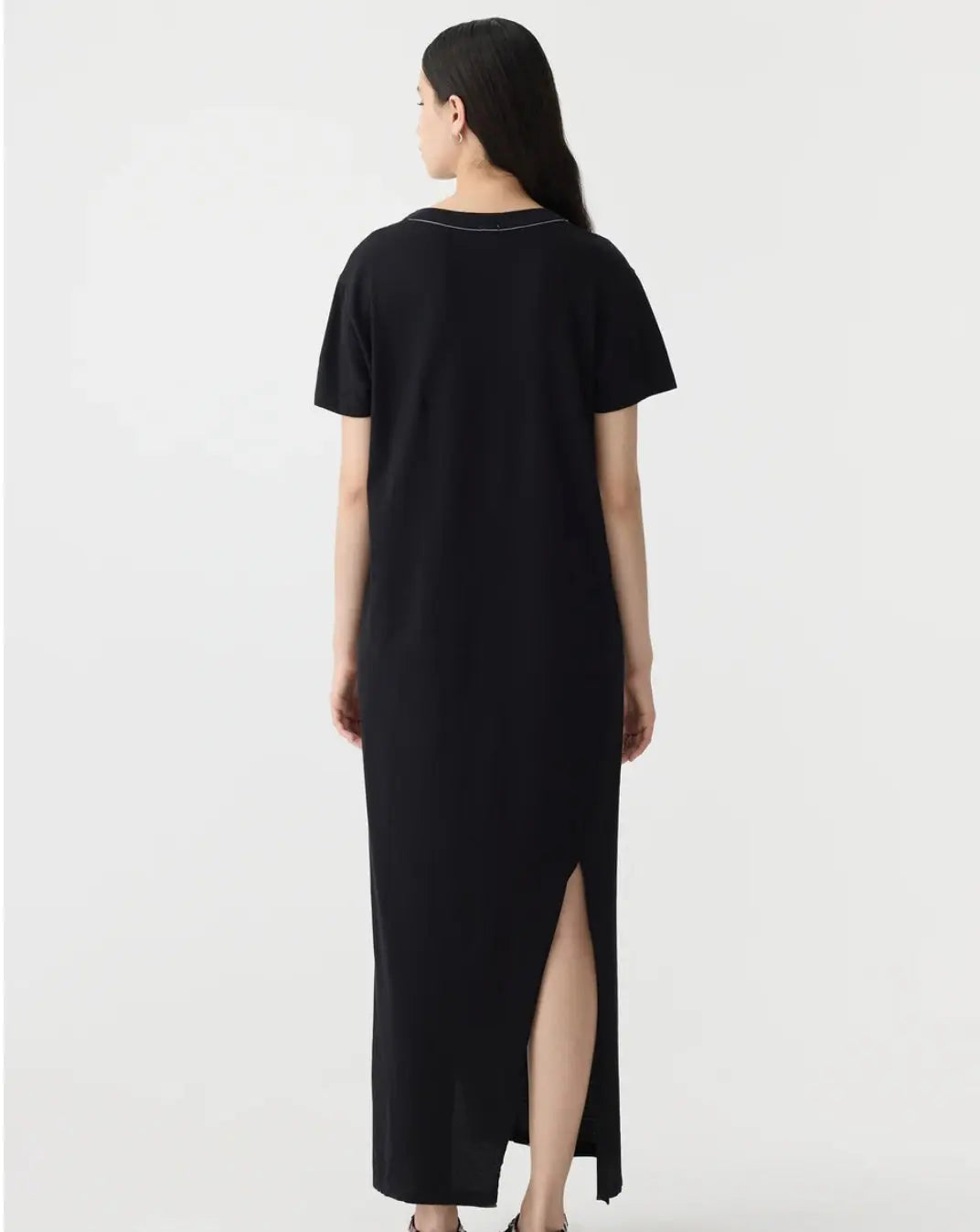 Longline T-Shirt Dress in Black BASSIKE