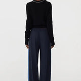 Twill Stripe Detail Pant in Ink and Marine Blue Bassike