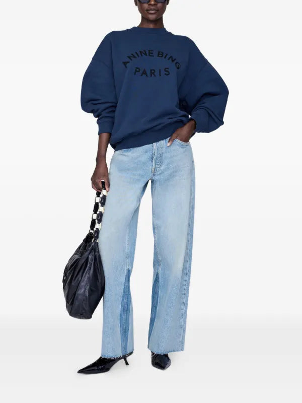 Jaci Sweatshirt Paris in Washed Navy Anine Bing