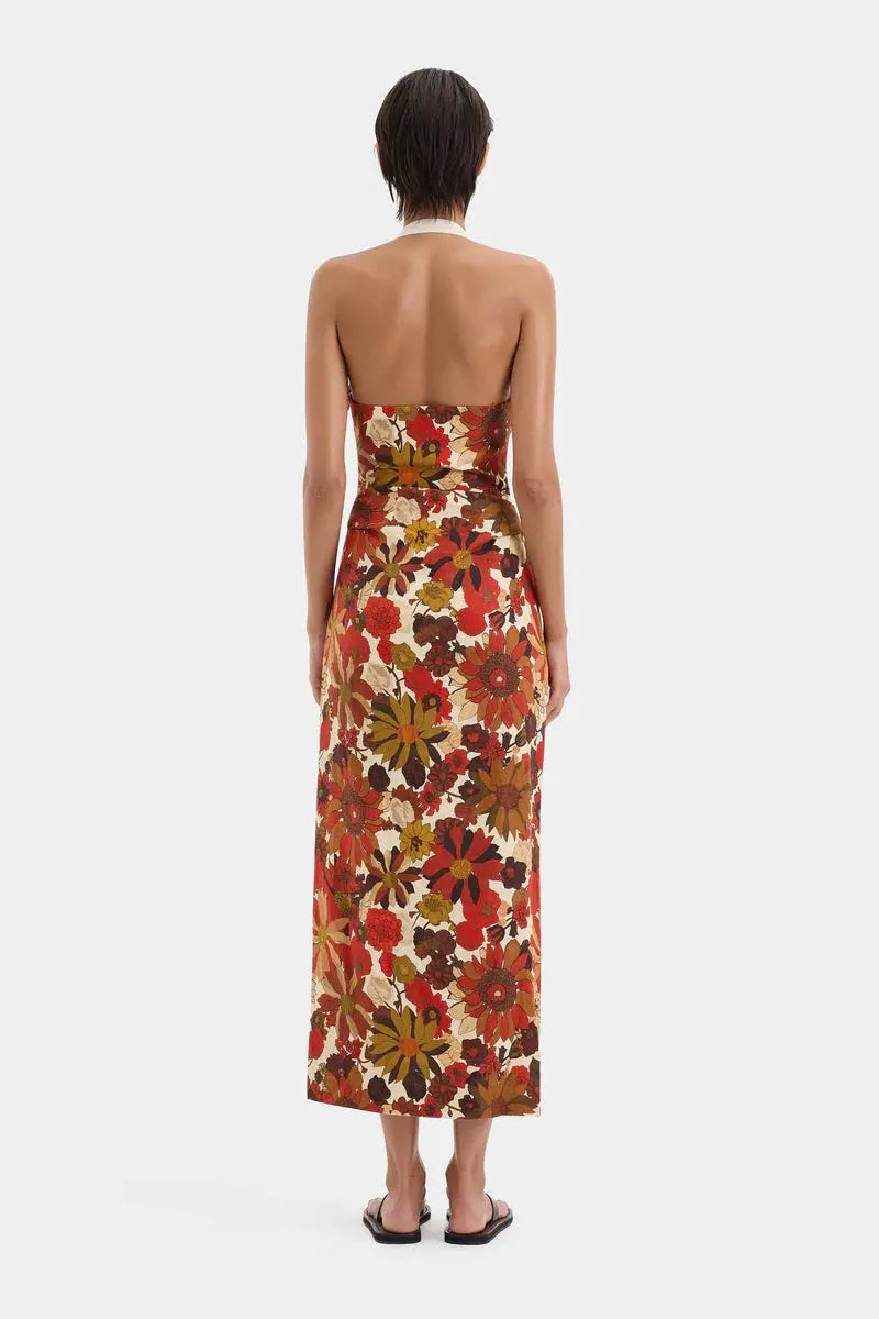 Castella Gathered Midi Dress in Flora Rosso Sir.