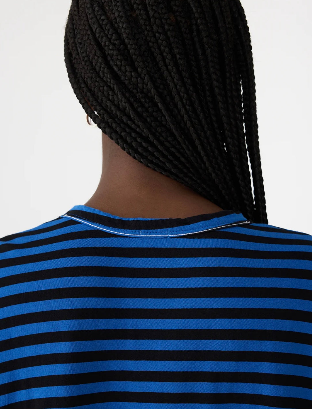 Stripe Boxy Heritage L/S Tshirt in Cobalt and Black - BASSIKE