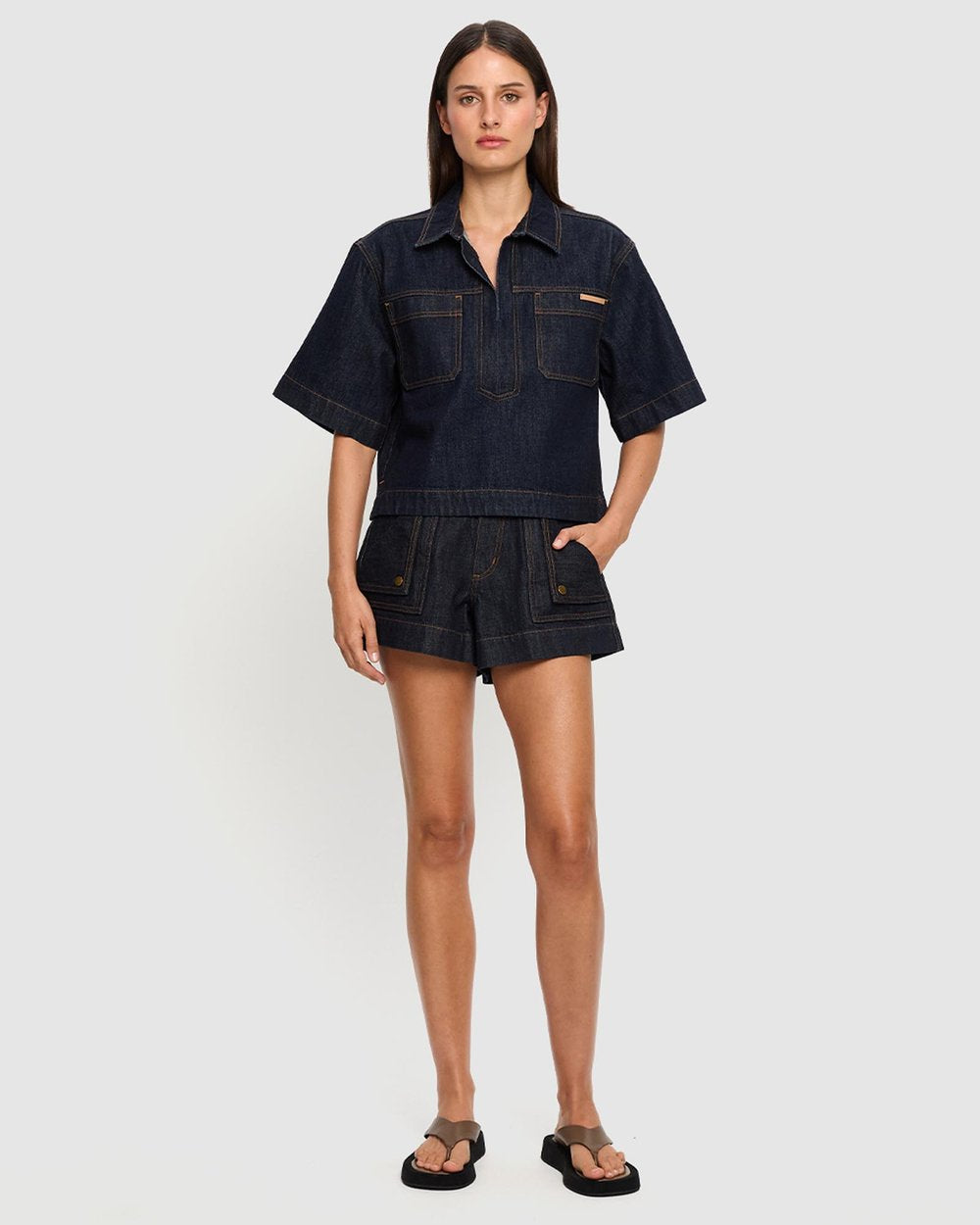 Immy Denim Top in Raw Kivari