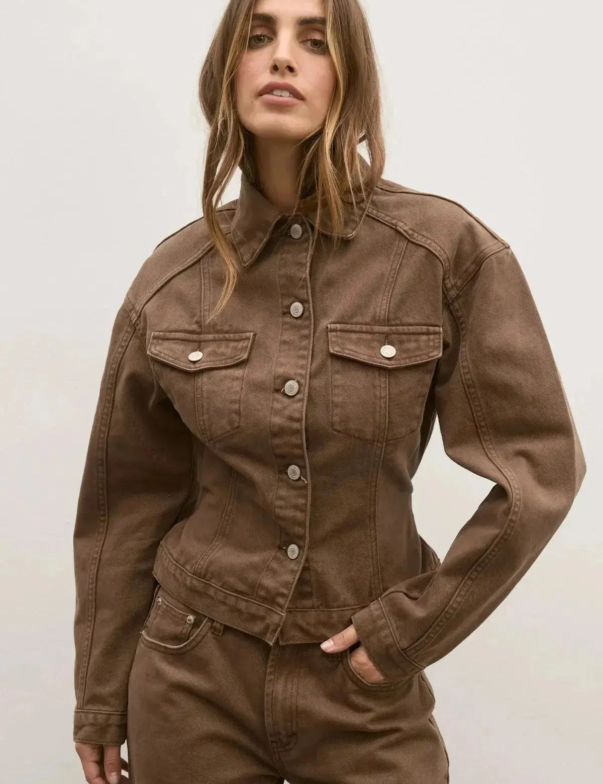 Violet Denim Jacket in Chocolate Bayse Brand