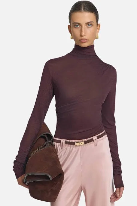 Sheer brown top with a high neck from Viktoria and Woods at clothlifestyle Boutique