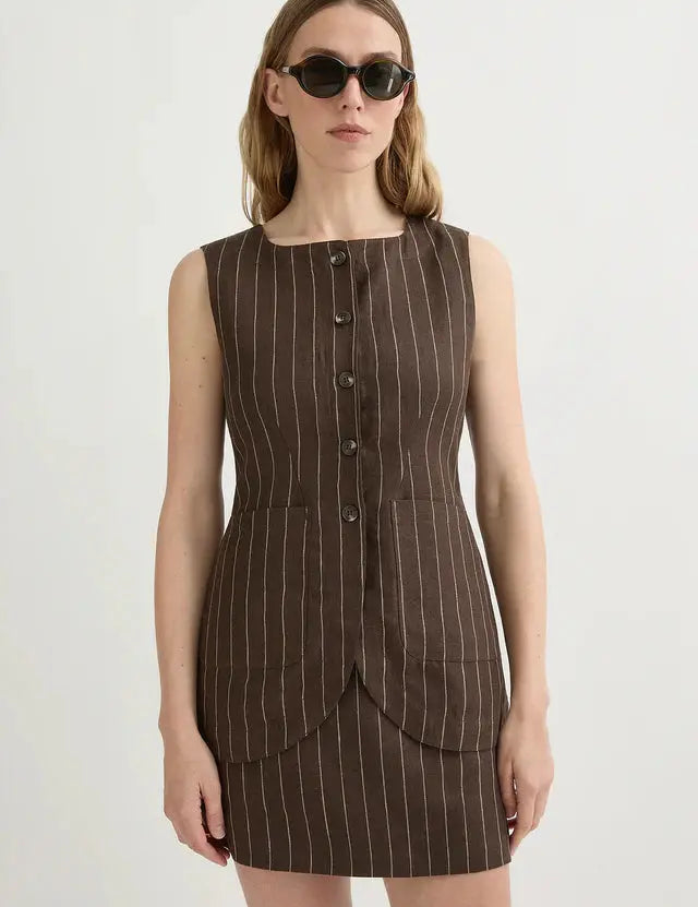 Emma Vest in Chocolate Pinstripe Posse