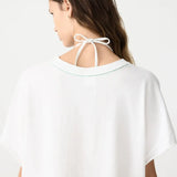 Boxy Pocket Detail Short Sleeve T-Shirt in White and Aloe Vera BASSIKE