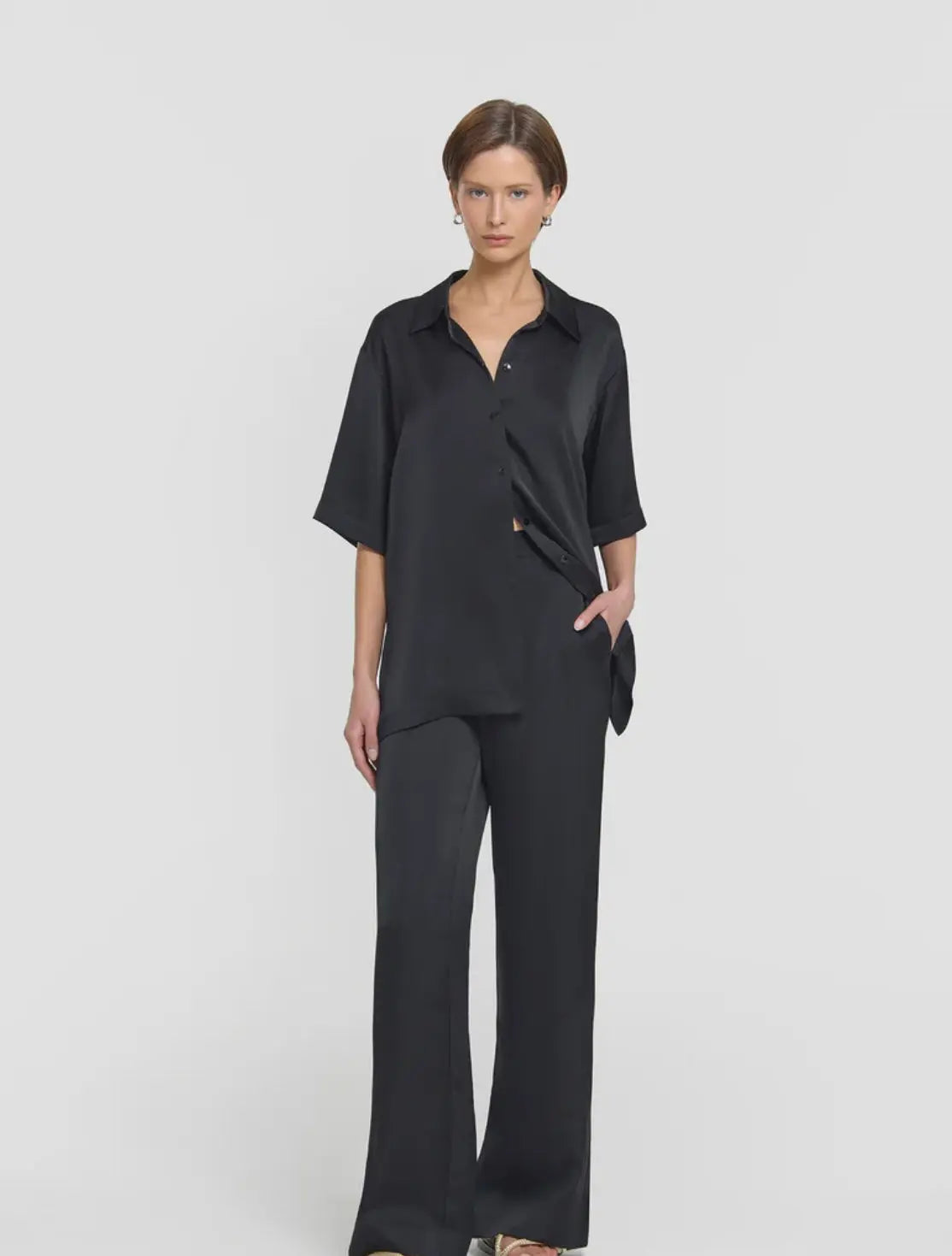 Musical Cupro Wrap shirt in Black Viktoria + Woods