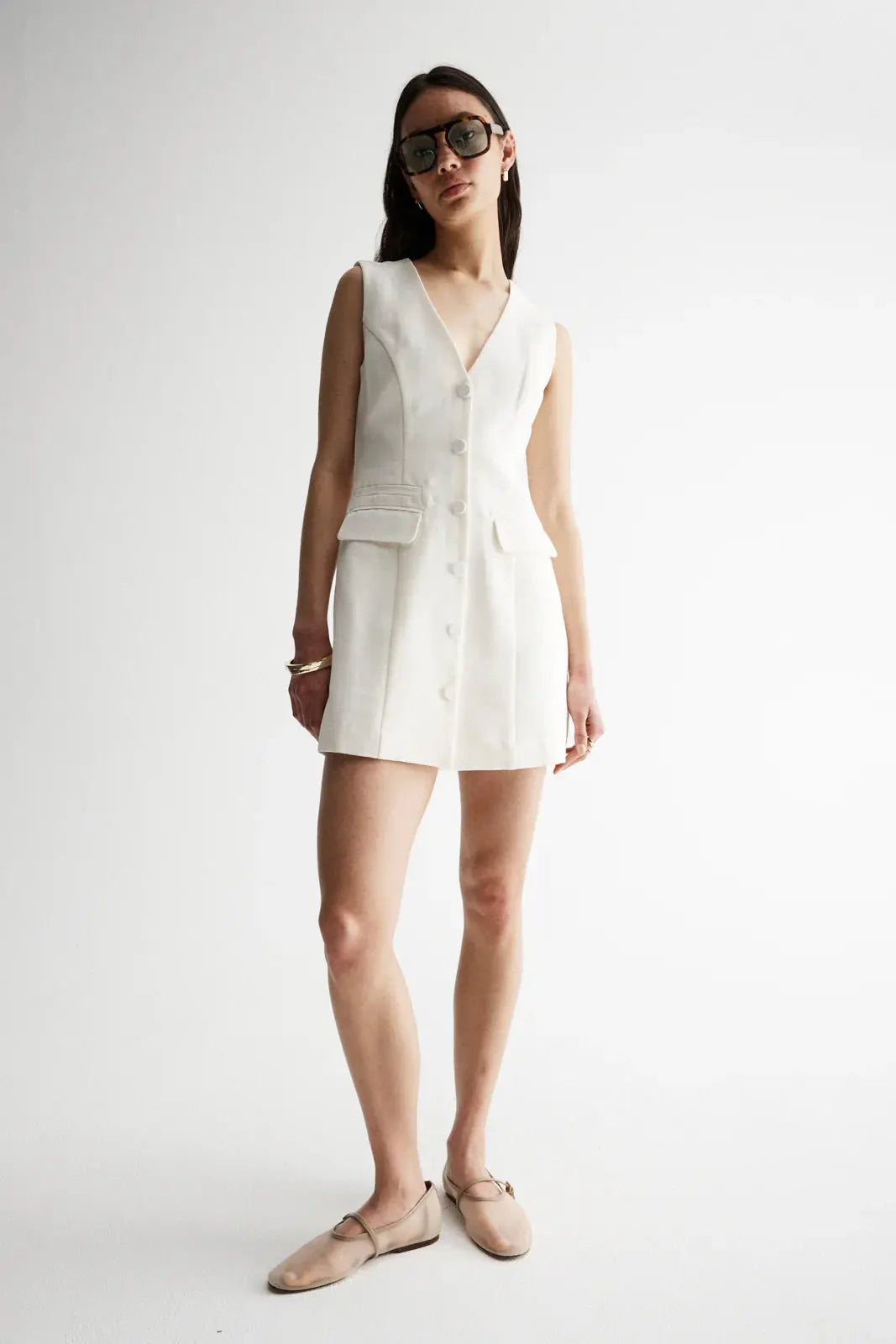 Elka Collective Linen V Neck Mini Button through dress at Cloth Lifestyle Boutique
