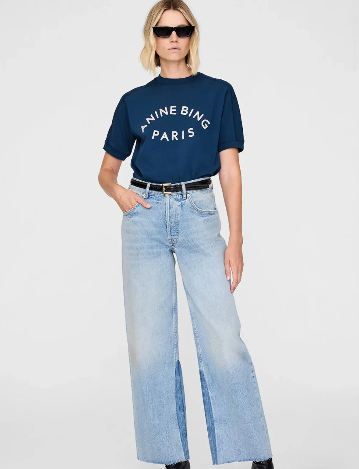 Jaylin Tee Paris in Washed Navy Anine Bing