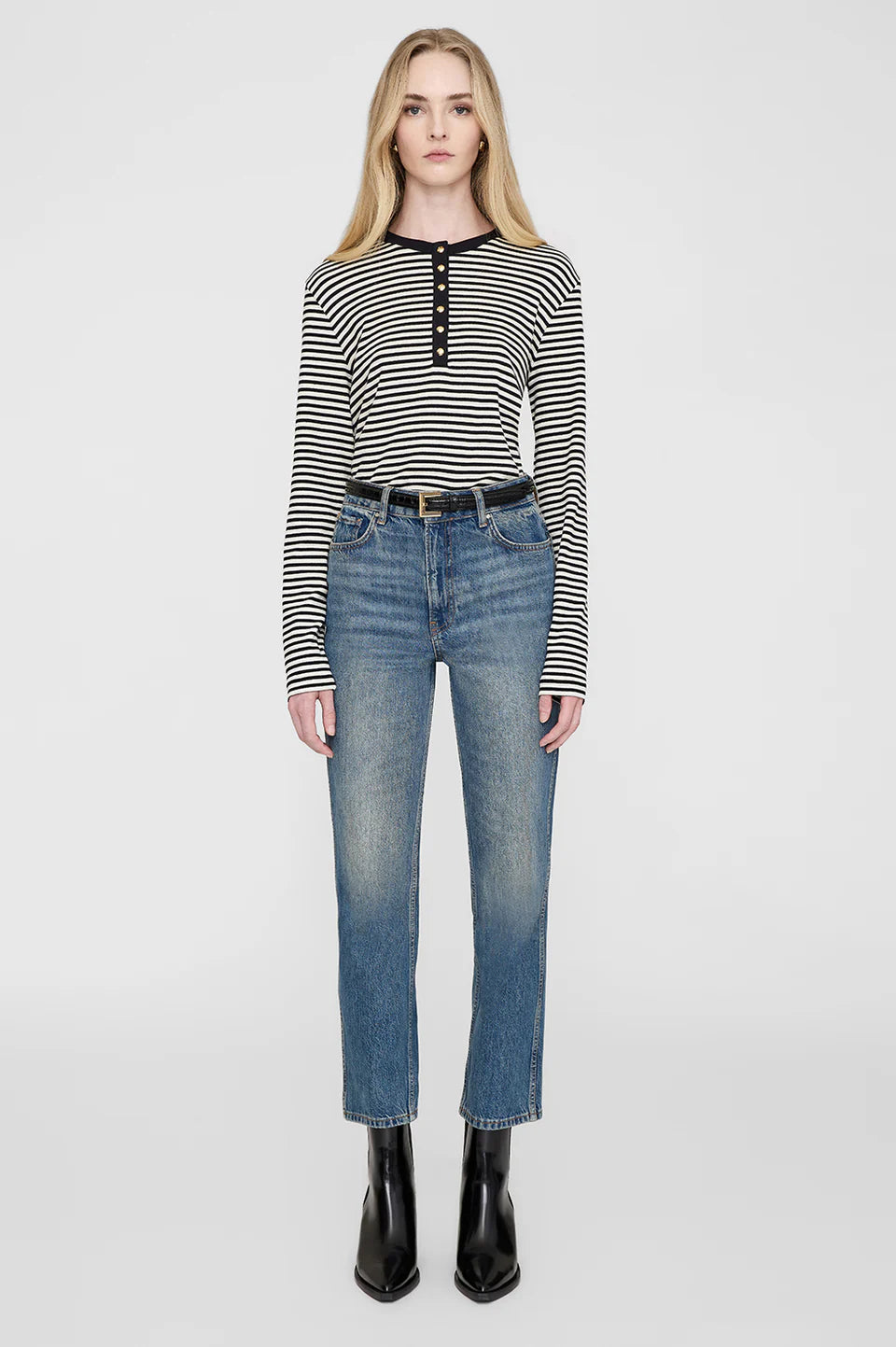 Alessia Top in Black and Cream Stripe Anine Bing