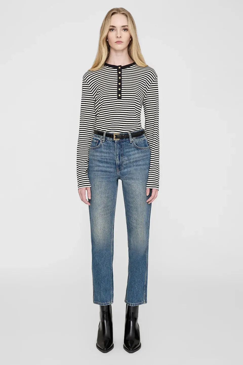 Alessia Top in Black and Cream Stripe Anine Bing