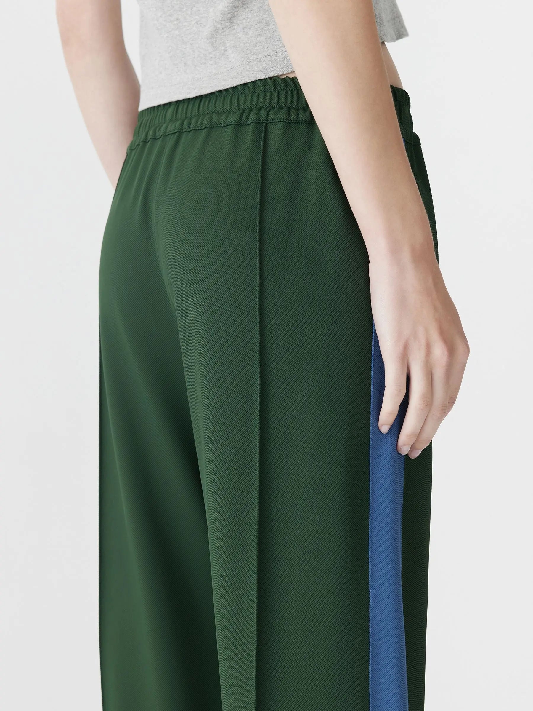 Twill Stripe Detail Pant in Pine and Marine Blue Bassike