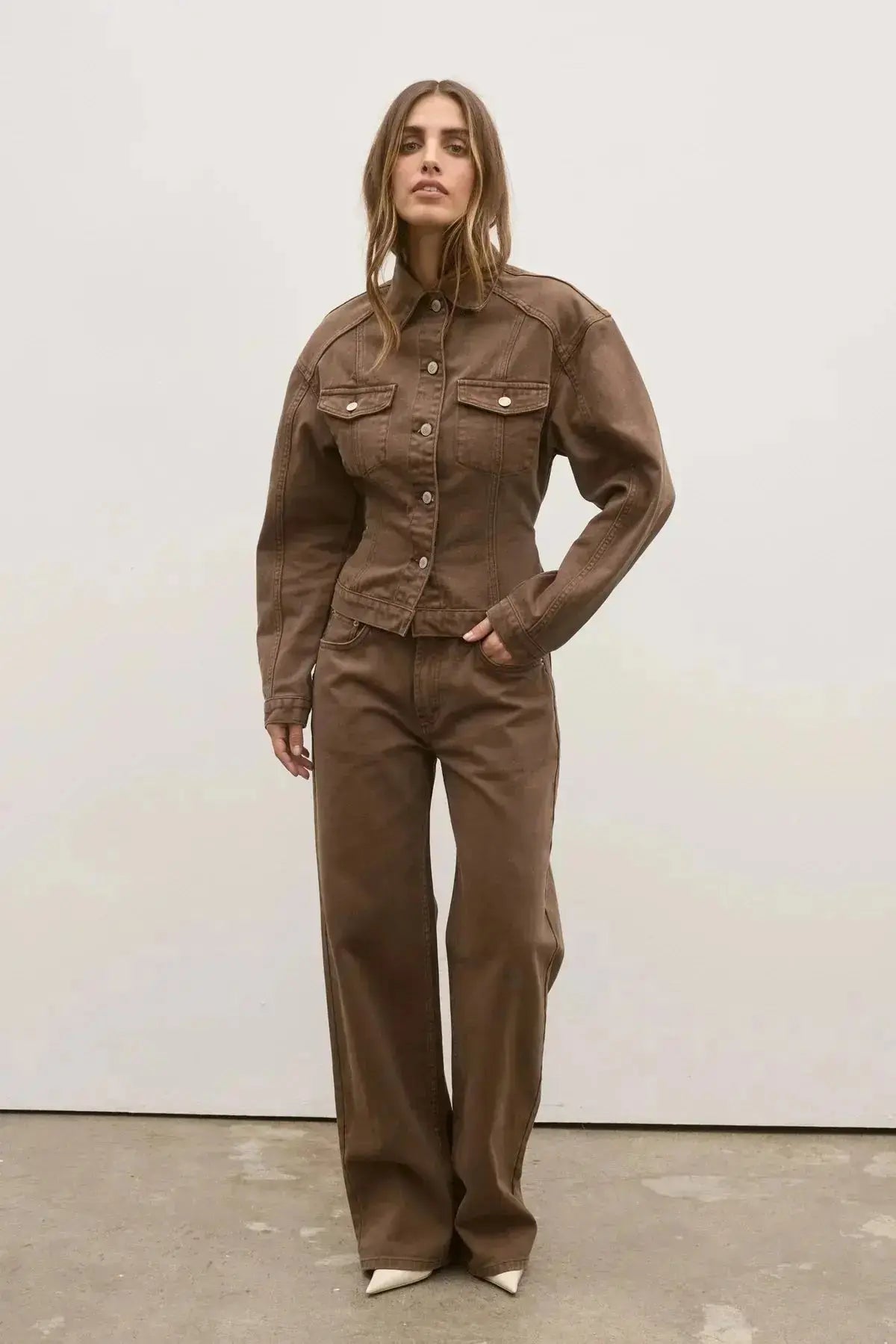 Violet Denim Jacket in Chocolate Bayse Brand