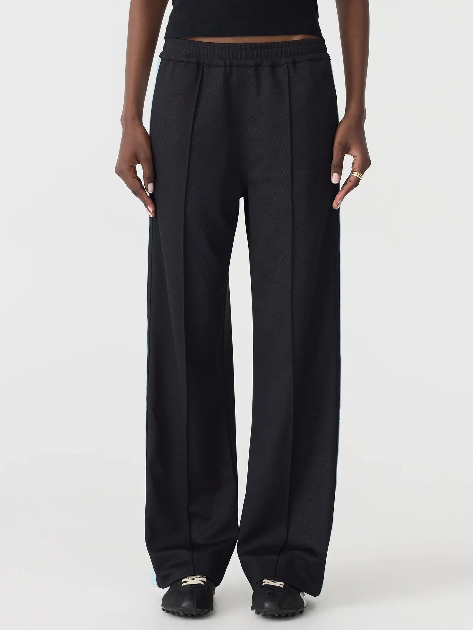 Pique Stripe Detail Pant In Black/Pale Blue Stripe Bassike