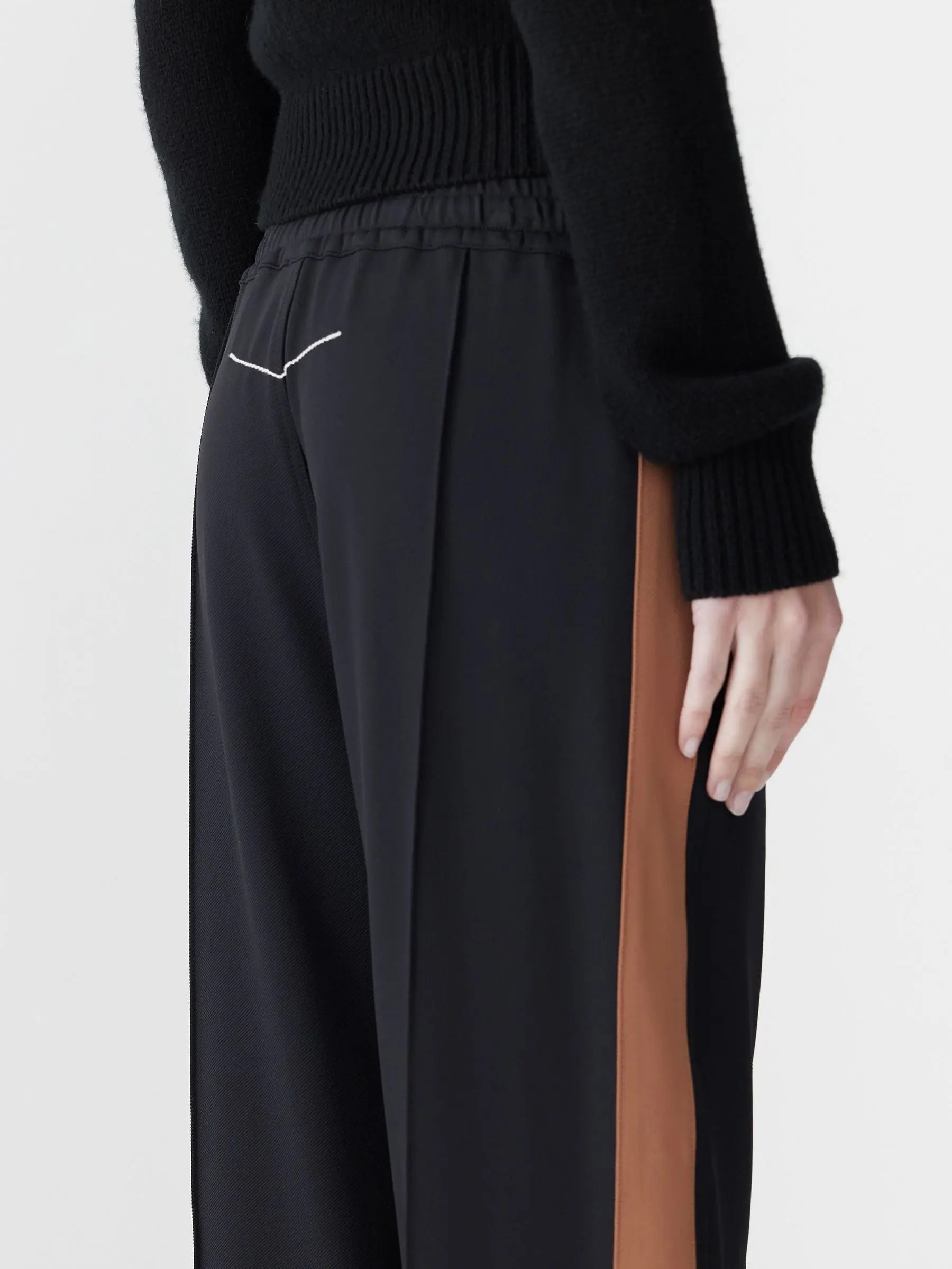 Twill Striped Detail Pant in Black and Argan Bassike