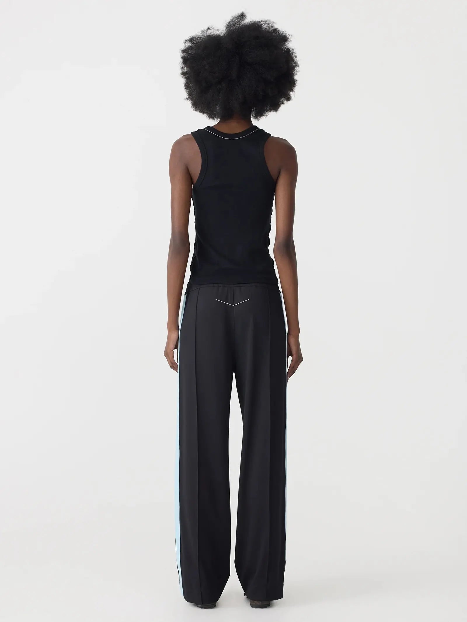 Pique Stripe Detail Pant In Black/Pale Blue Stripe Bassike
