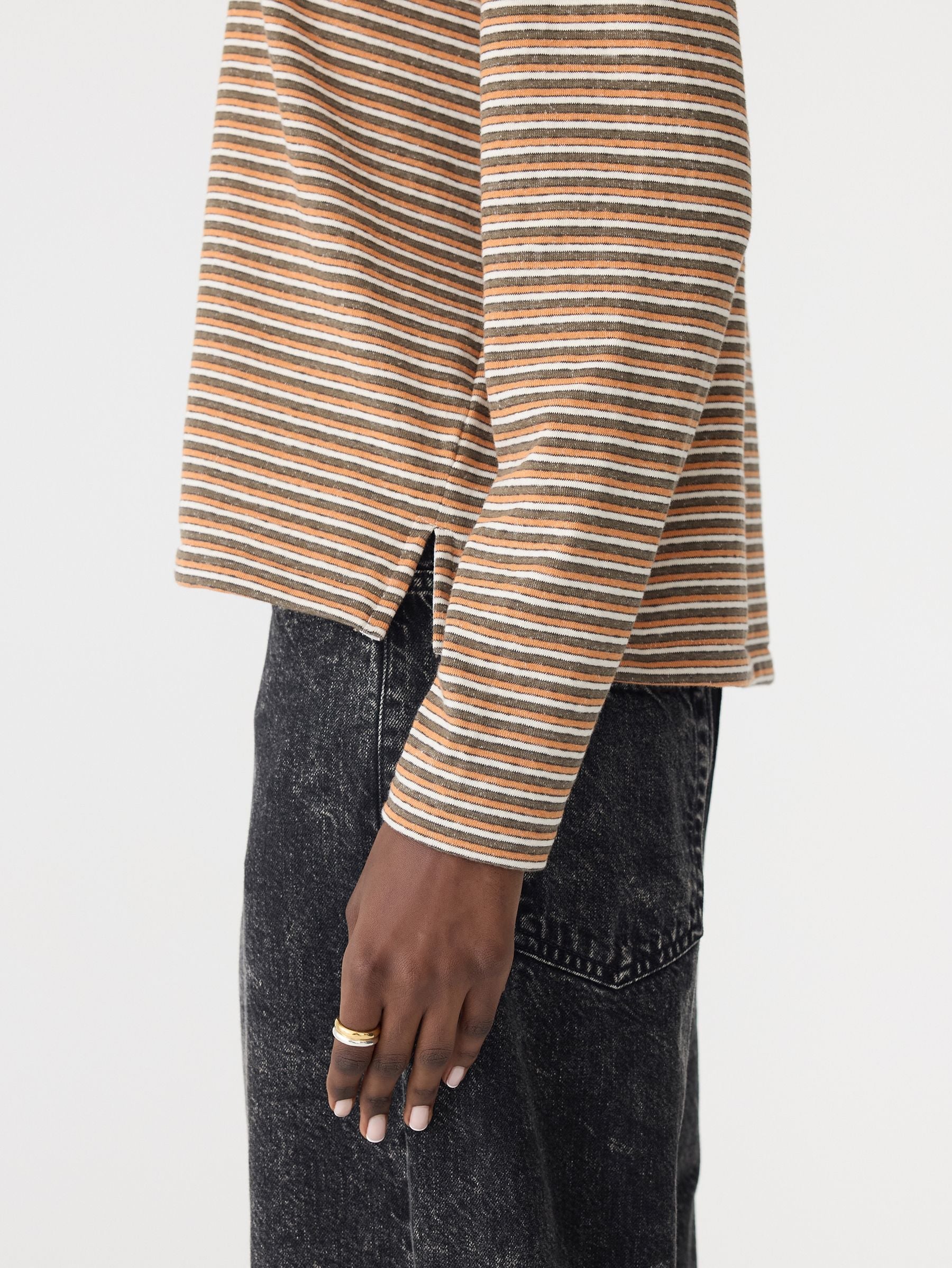 Vintage Stripe L/S Heritage T-Shirt in Orange/Charcoal/White Bassike