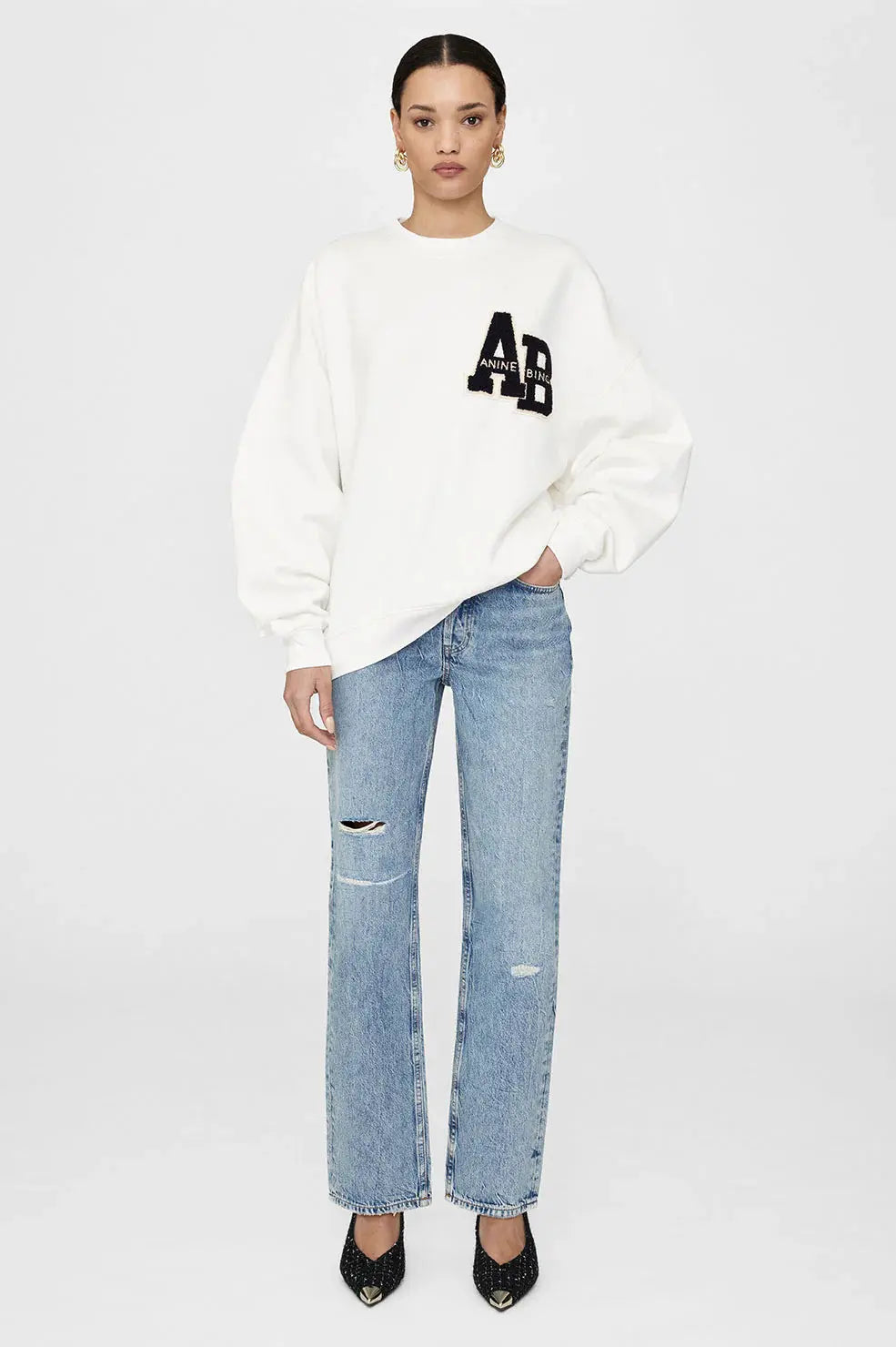 Miles Oversized Sweatshirt Letterman in Off White Anine Bing