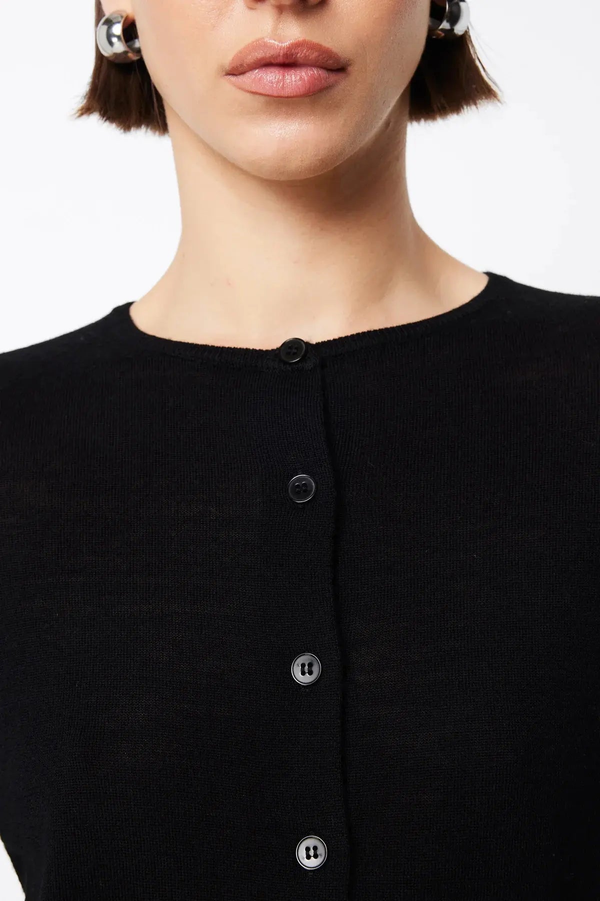 Maine Cardigan in Black Merino Wool Mossman