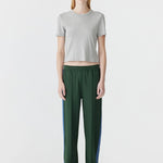 Twill Stripe Detail Pant in Pine and Marine Blue Bassike