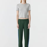 Twill Stripe Detail Pant in Pine and Marine Blue Bassike