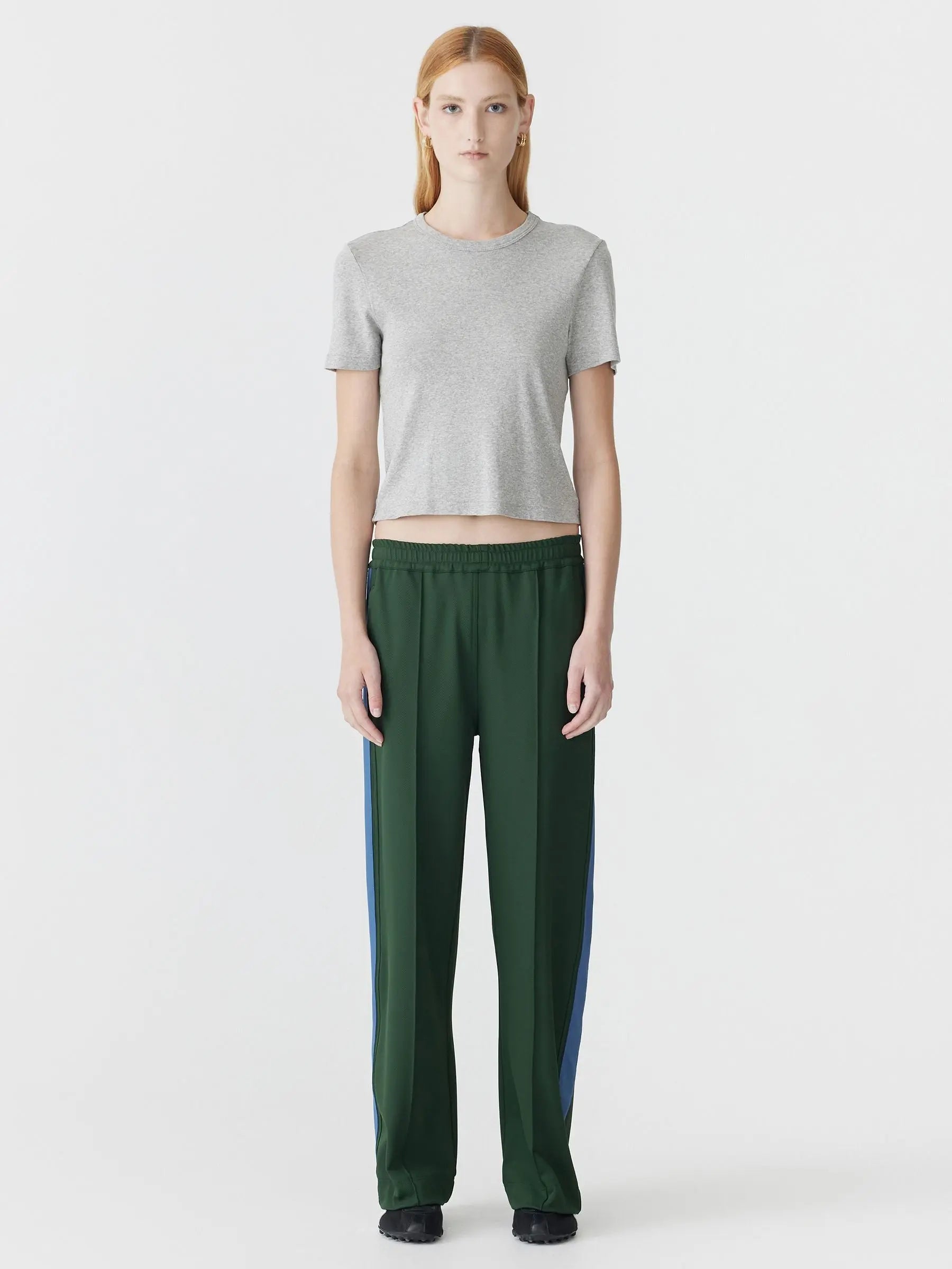 Twill Stripe Detail Pant in Pine and Marine Blue Bassike