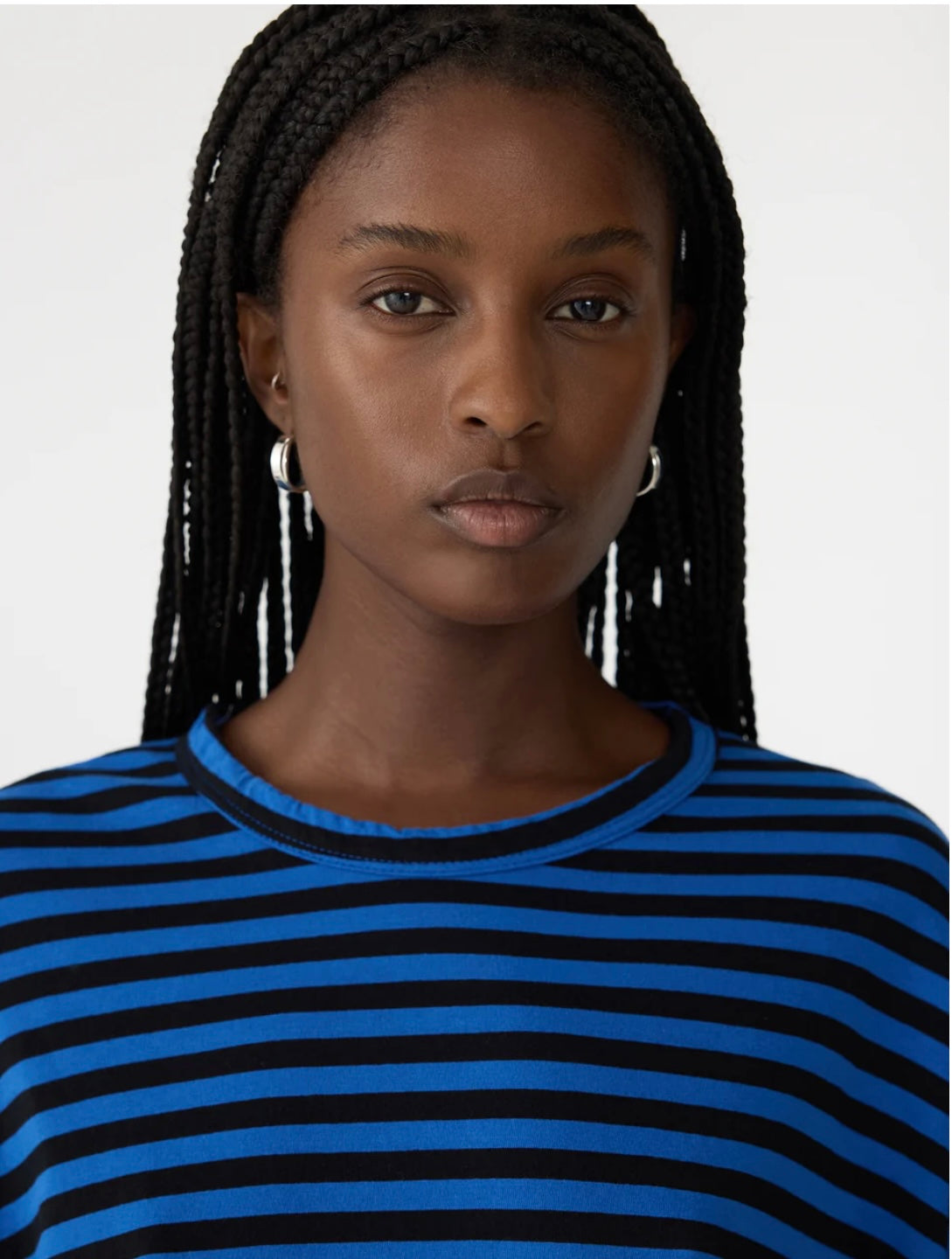 Stripe Boxy Heritage L/S Tshirt in Cobalt and Black - BASSIKE