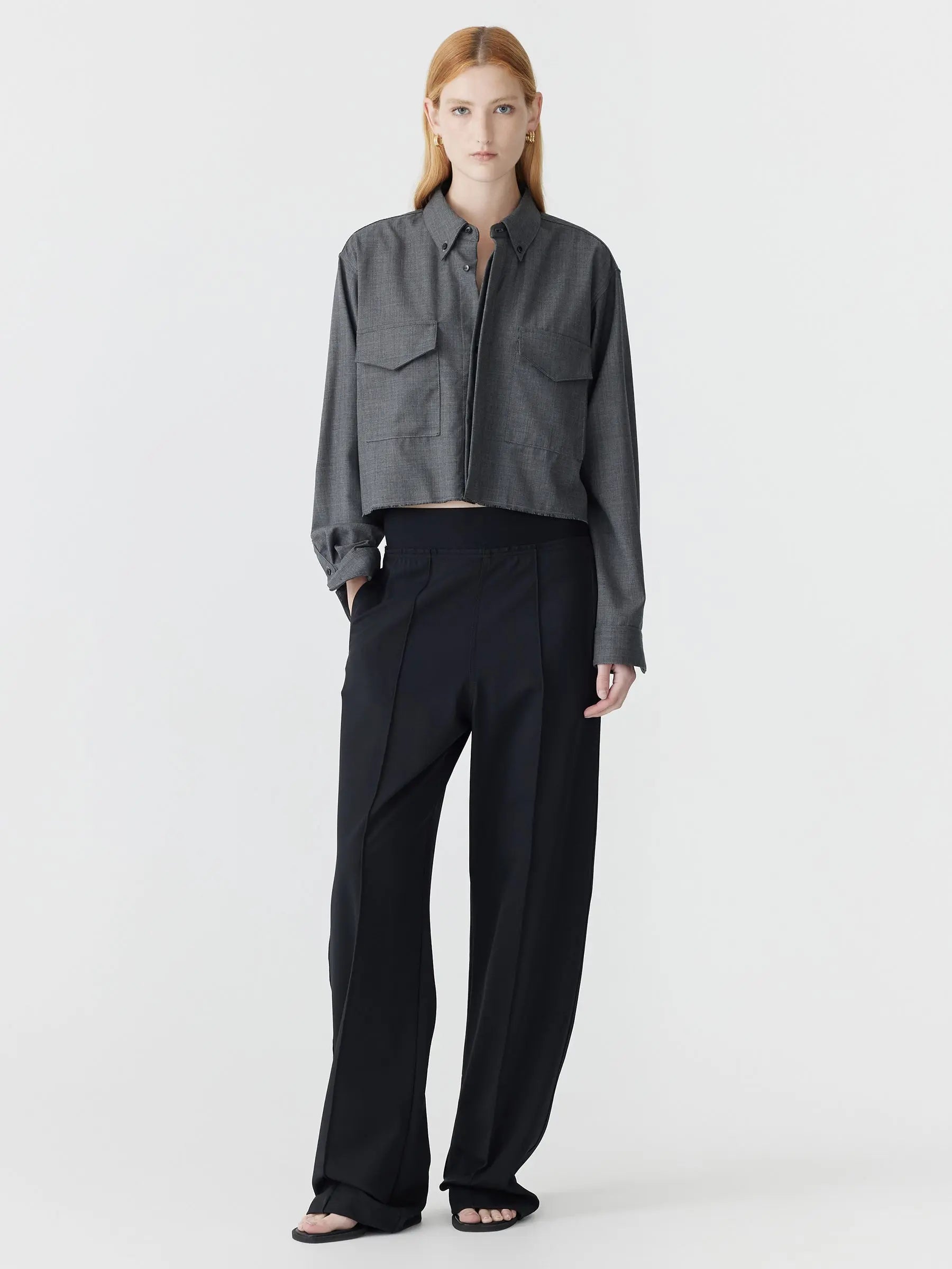 Elastic Detail Twill Pant in Black BASSIKE