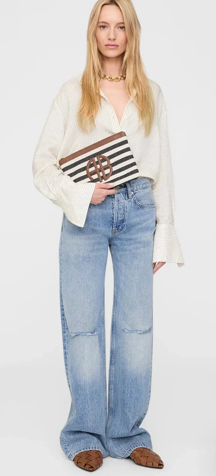 Lili Pouch In Black/Tan Stripe ANINE BING
