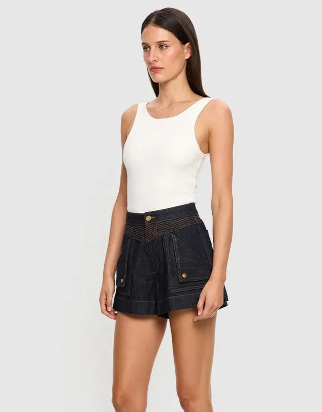 Celene Denim Short in Raw Kivari