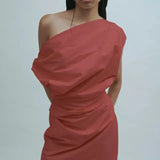 Asymmetric mini dress in red clothlifestyle Boutique