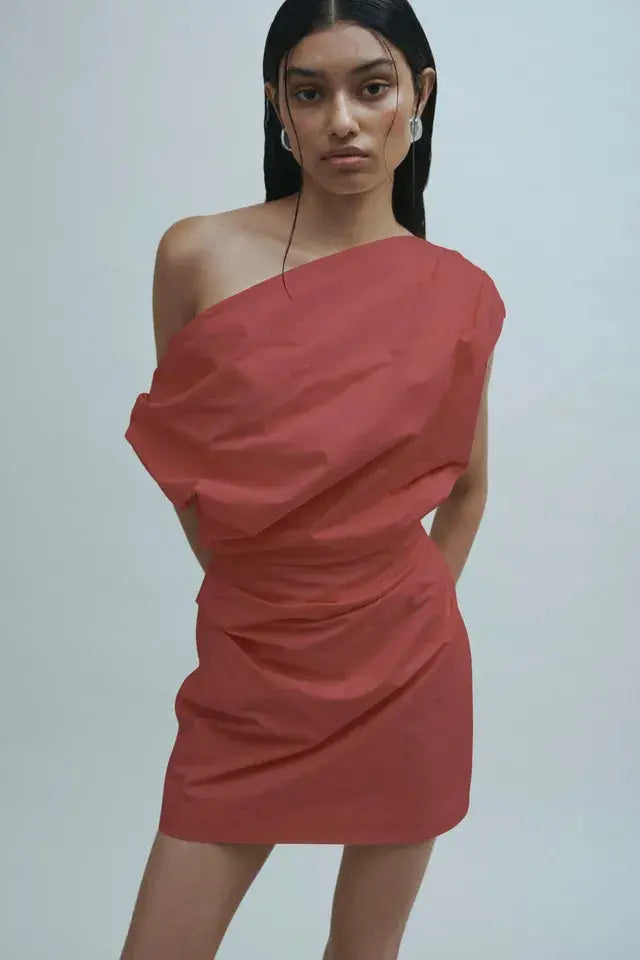 Asymmetric mini dress in red clothlifestyle Boutique