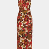Castella Gathered Midi Dress in Flora Rosso Sir.