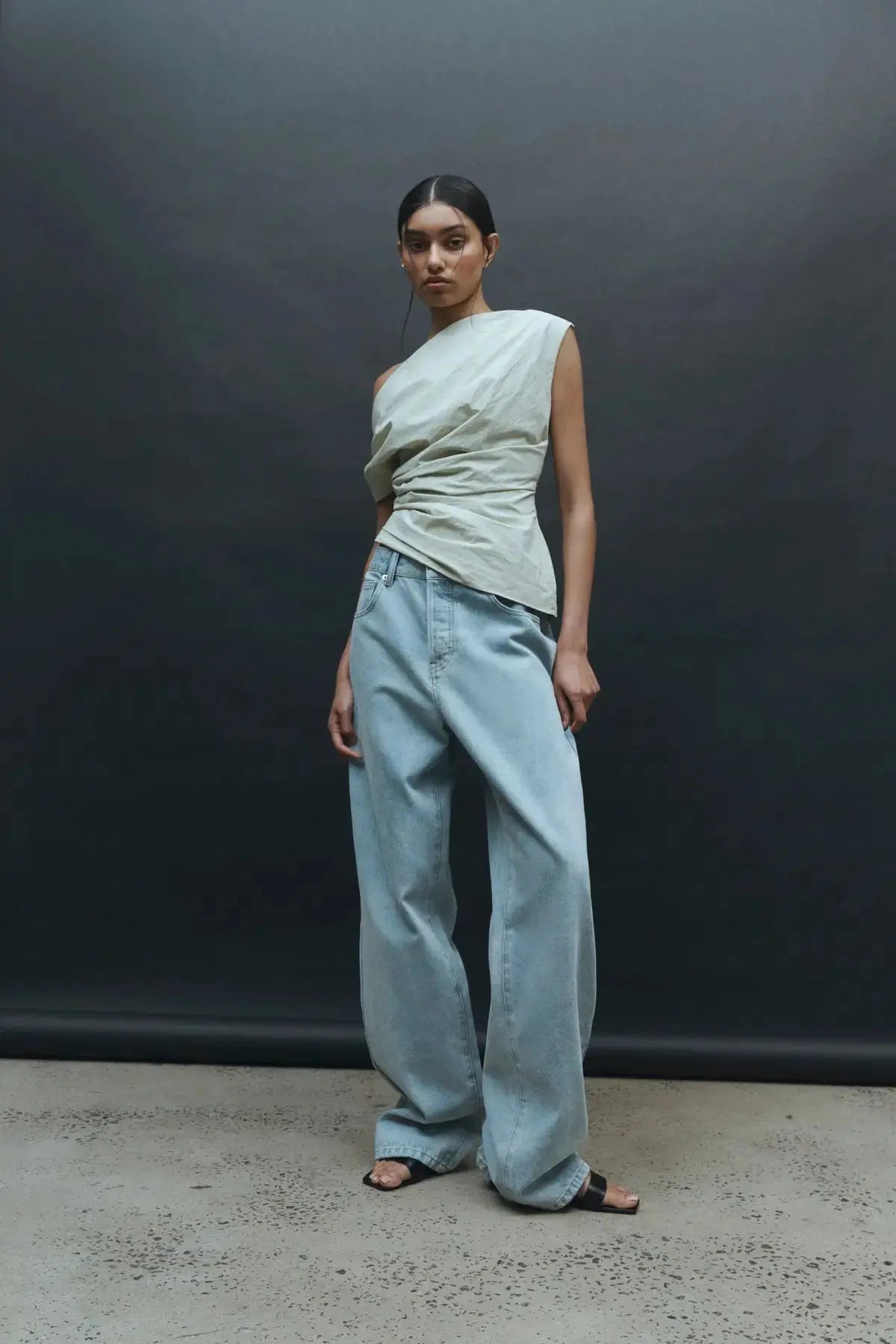 Asymmetric sleeveless top in Pistachio clothlifestyle Boutique