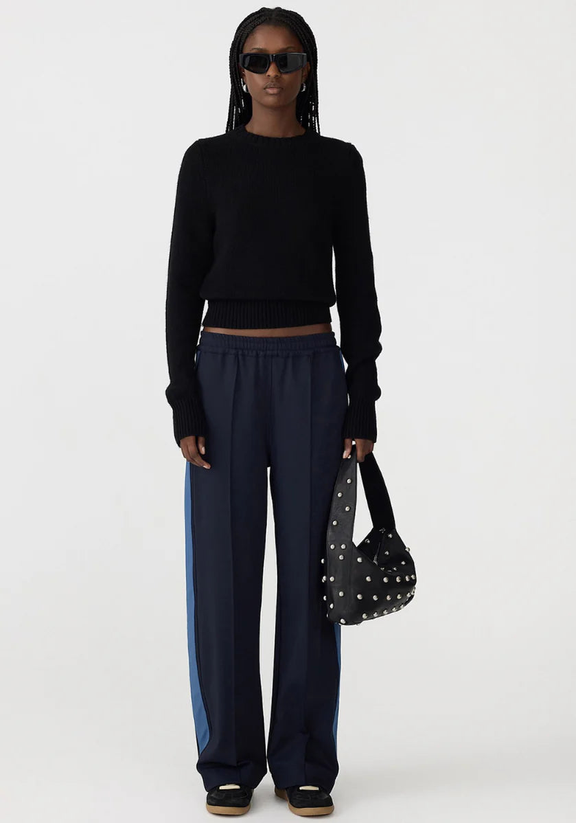 Twill Stripe Detail Pant in Ink and Marine Blue Bassike