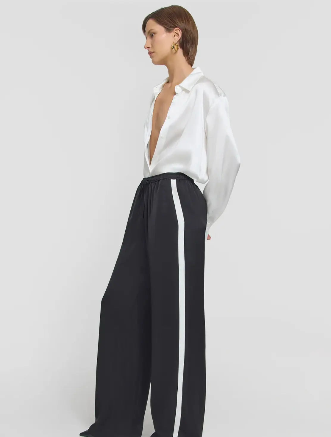 Rocky Pant in Black Cupro with White Stipe Viktoria + Woods