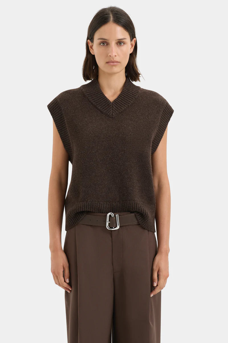 V neck woollen vest brown by sir
At clothlifestyle boutique