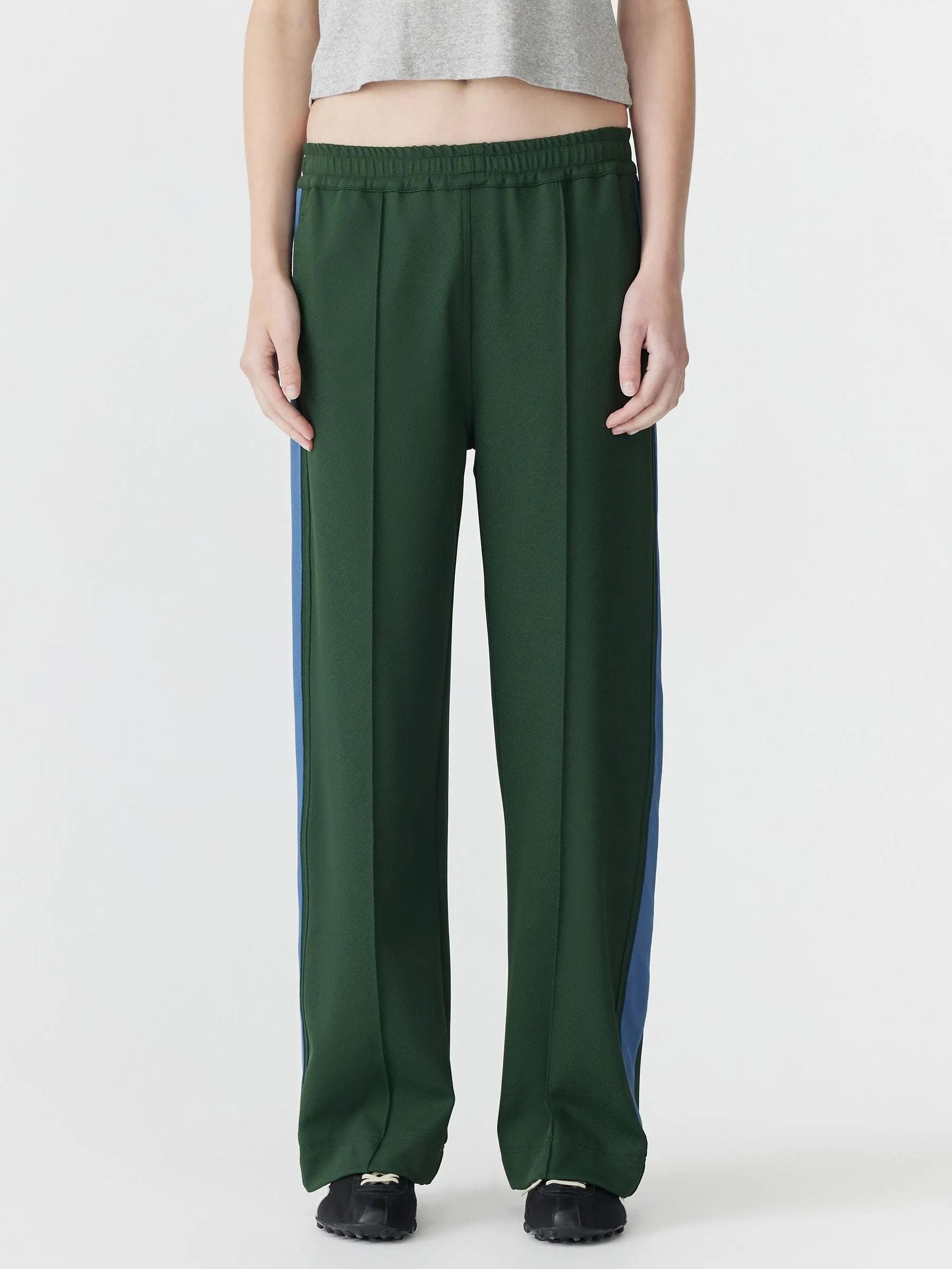 Twill Stripe Detail Pant in Pine and Marine Blue Bassike