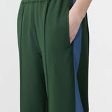 Twill Stripe Detail Pant in Pine and Marine Blue Bassike