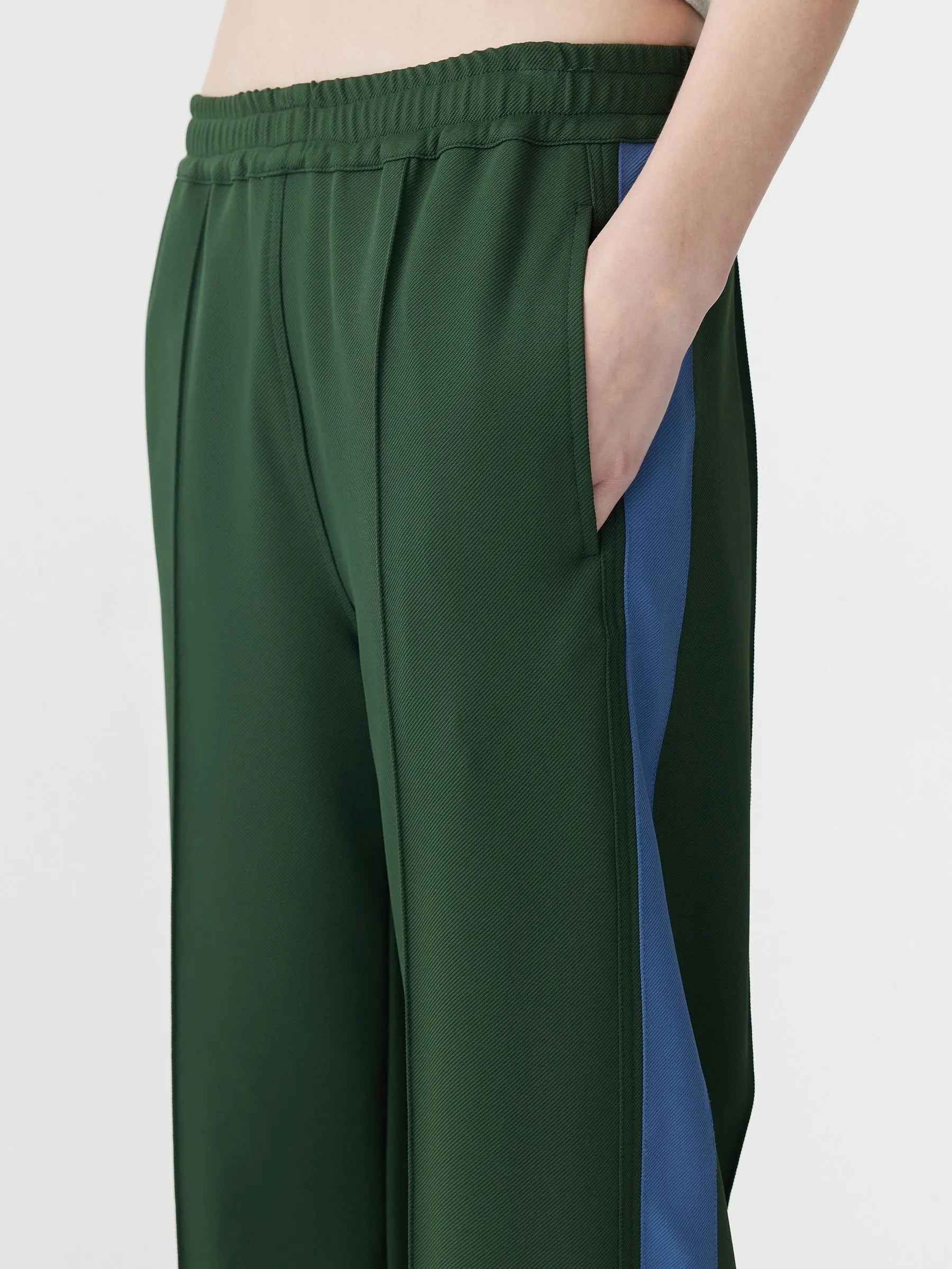 Twill Stripe Detail Pant in Pine and Marine Blue Bassike