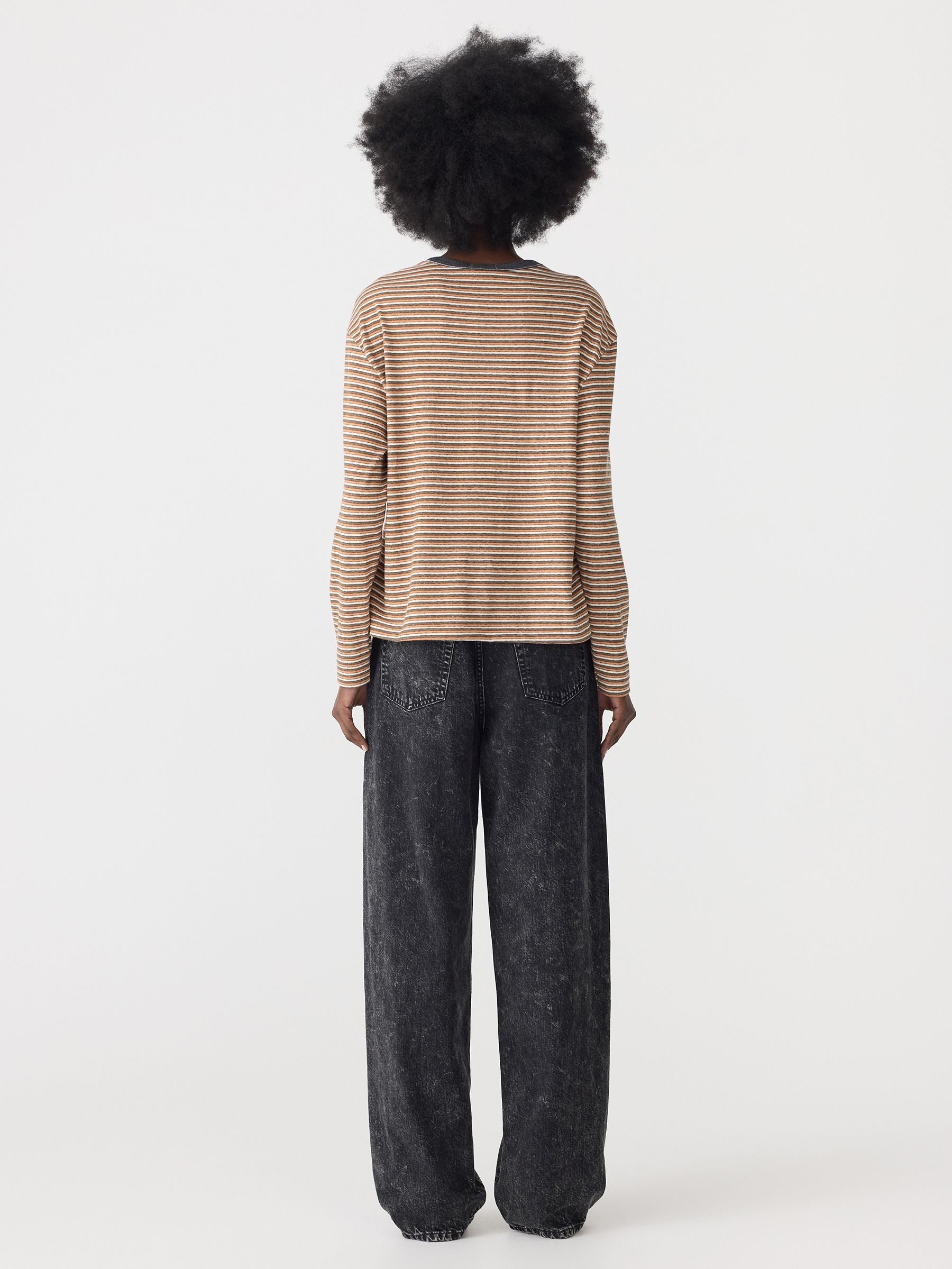 Vintage Stripe L/S Heritage T-Shirt in Orange/Charcoal/White Bassike