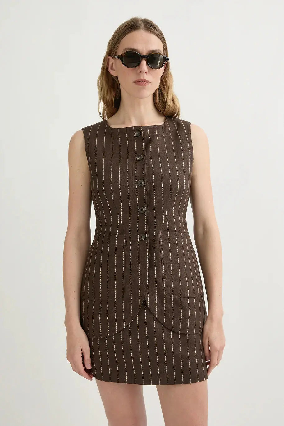 Emma Vest in Chocolate Pinstripe Posse
