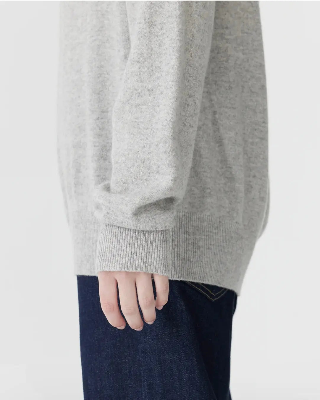 Oversized Crew Neck Knit in Light Grey Marle Bassike