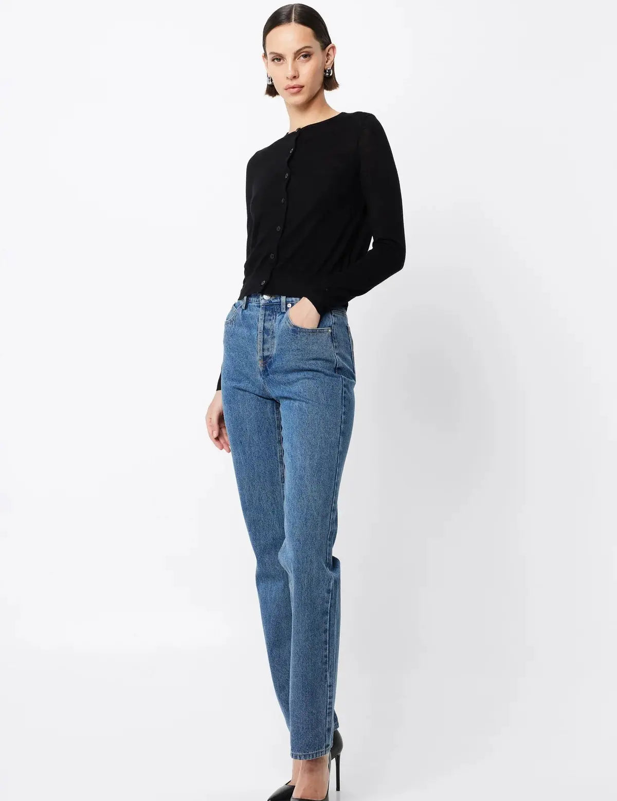 Maine Cardigan in Black Merino Wool Mossman